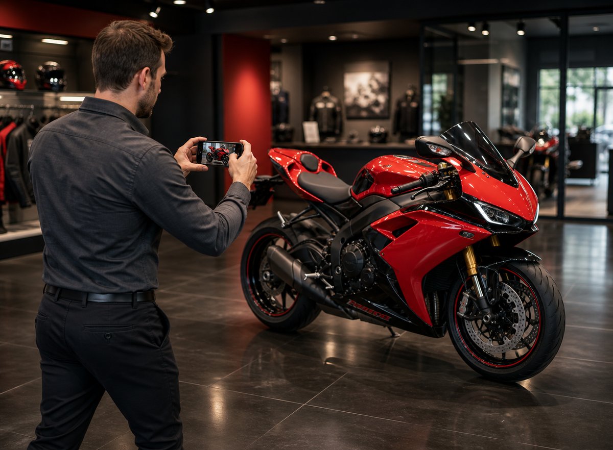Filming a walkaround of a motorcycle on a phone