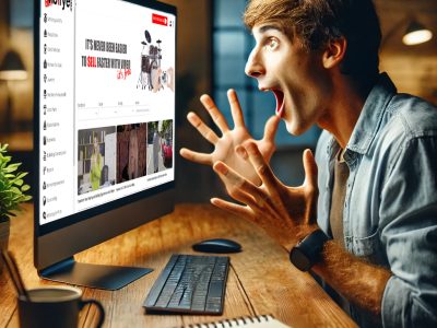 Person with an astonished expression looking at Vidifye on their computer screen